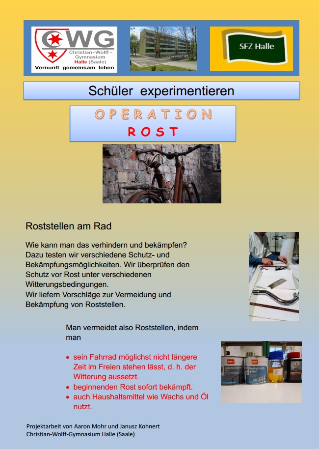 Poster zum Thema 'Schüler experimentieren: Operation Rost'